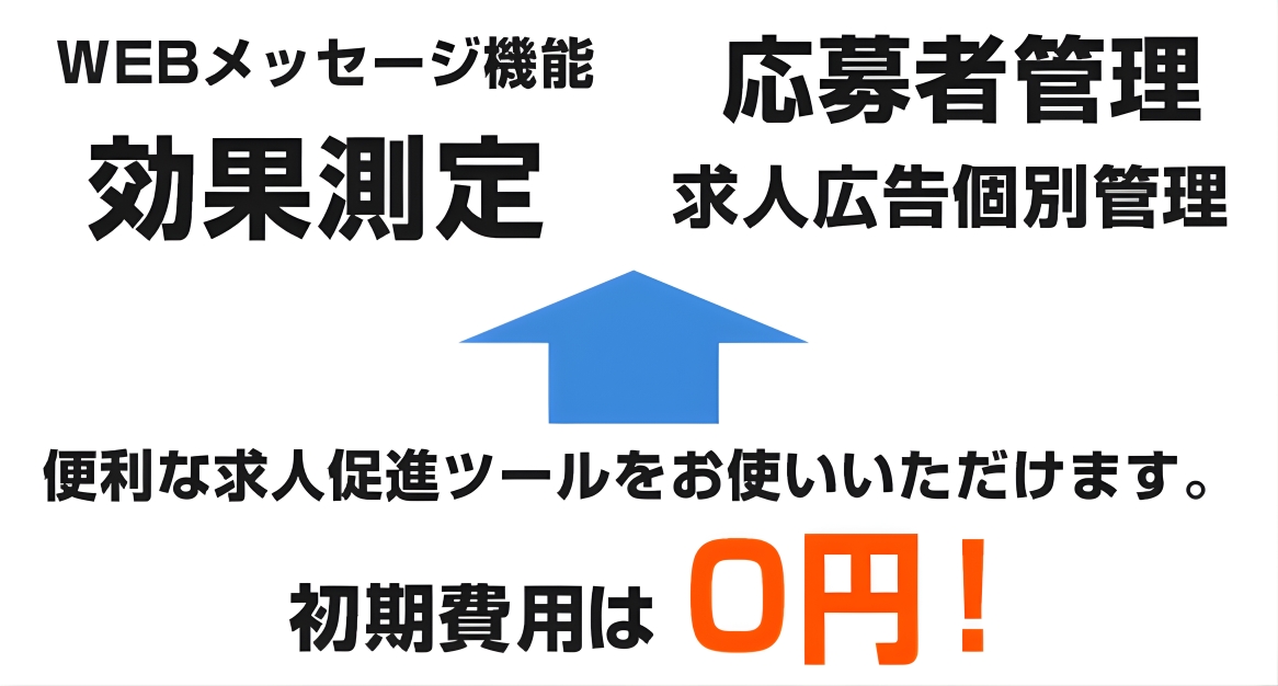 便利な求人促進ツールをお使いいただけます。初期費用・月額費用は0円！
